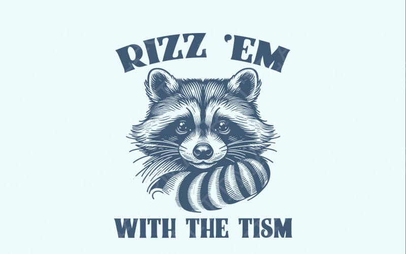 Rizz 'Em With The 'Tism Retro Raccoon PNG、自闭症意识、搞笑表情包衬衫、自闭症 Tism Rizz
