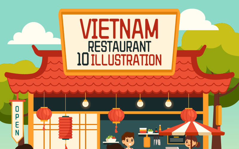 10 vietnami étel étterem illusztráció