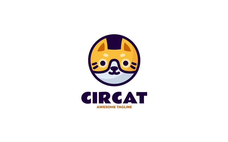 Logotipo de mascota simple de gato circular