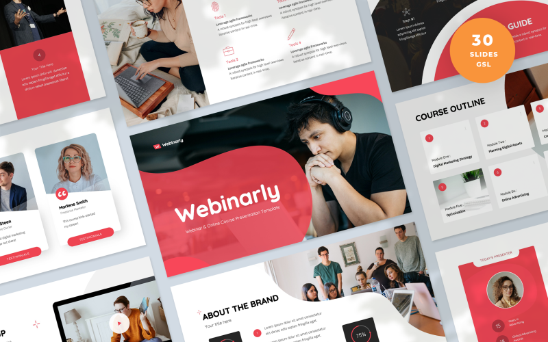 Modelo de apresentação de webinar e curso eletrônico do Google Slides