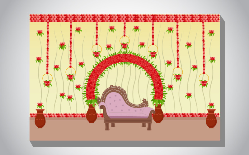 Modelo de ilustração de decoração de palco de casamento com flor rosa