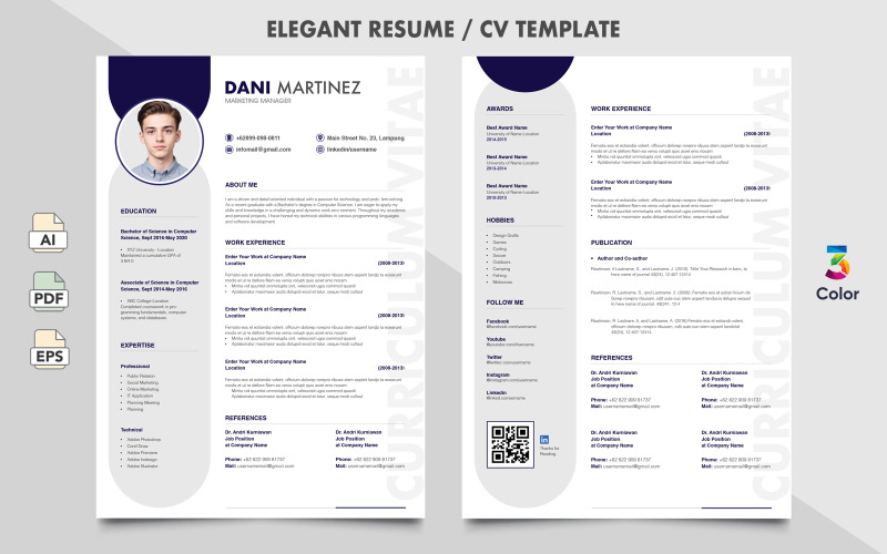 Design elegante del modello di curriculum/CV