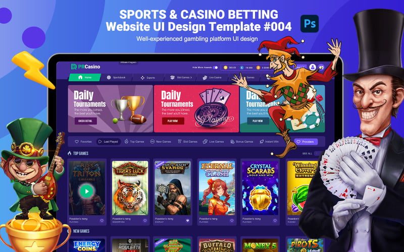 Gokwebsite: Casino- en sportweddenschappenwebsite UI-ontwerpsjabloon #004 (17PSD)