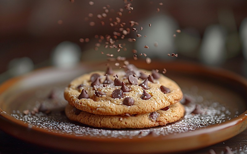 Galletas con chispas de chocolate en un plato de madera 21