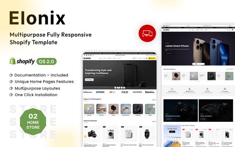 Elonix – Többcélú elektronikai Shopify OS 2.0 téma