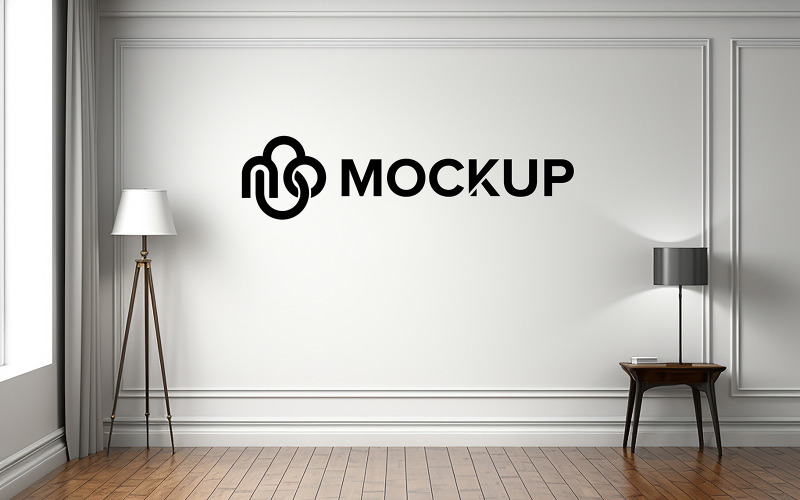 Mockup logo nero su parete interna bianca psd mockup realistico logo parete psd