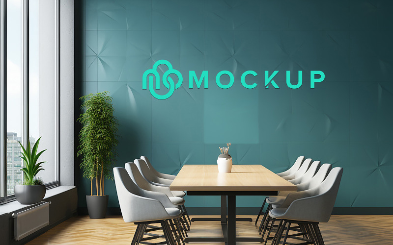 Wall logo mockup in the office business meeting room realistic wall logo mockup indoor