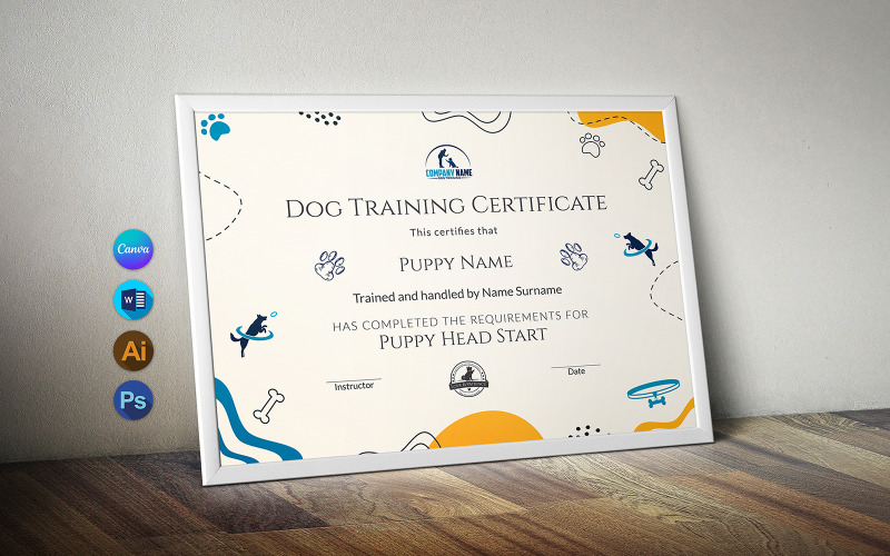 Certificato di addestramento del cane Canva