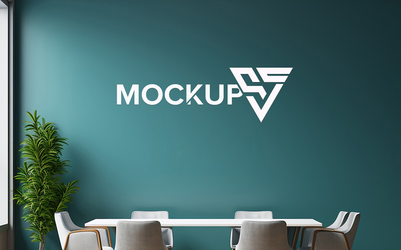 Logo-Modell für Büro-Besprechungsräume Cyan-Wand-Logo-Modell Realistisches Logo-Modell
