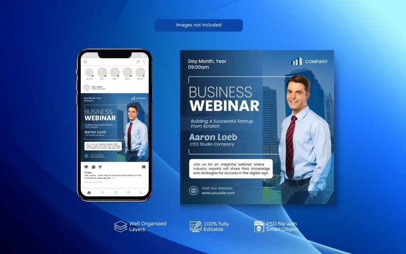 PSD canlı web semineri ve kurumsal sosyal medya gönderi şablonu modaya uygun tasarım