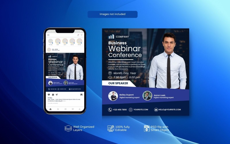 Webinář a firemní sociální média post šablony návrhu PSD