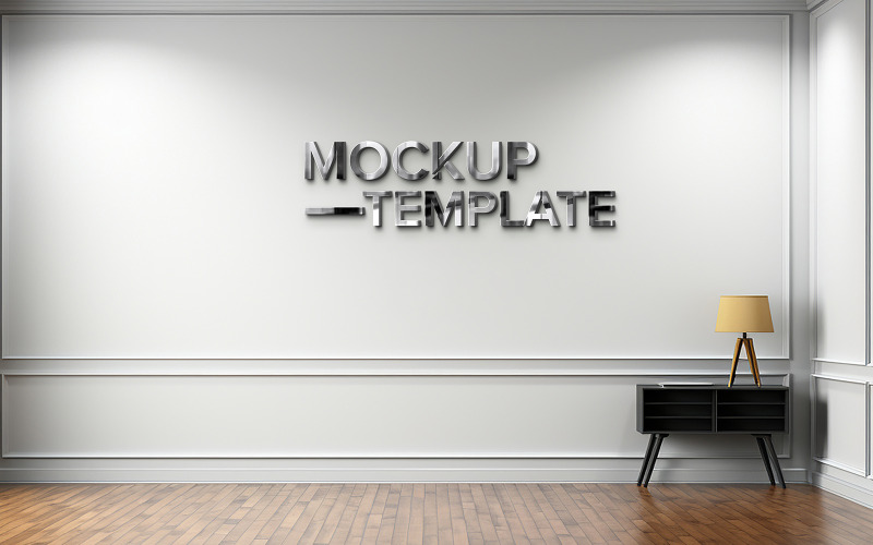 Maqueta de logotipo de pared con diseño interior minimalista Maqueta de logotipo de pared blanca interior 3d