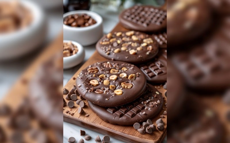 Collage de biscuits aux pépites de chocolat sur plateau en bois 185