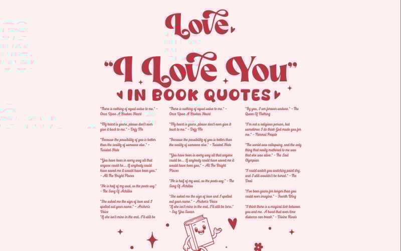 I Love You in Book Quotes PNG, Bookish PNG, Book Lover Clipart, Valentine Aesthetic, Trendy Love