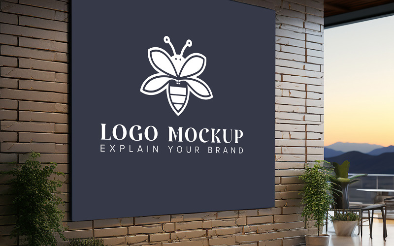 Logotipo preto da empresa no logotipo da maquete da parede do escritório