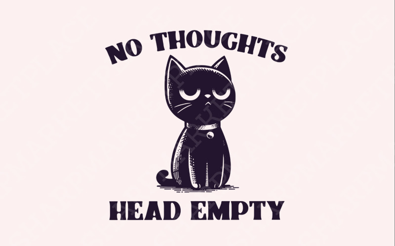 Hiçbir Düşünce Kafası Boş Kara Kedi, Kawaii Komik Siyah Kedicik, Holografik Dijital İndirme, Kedi Meme