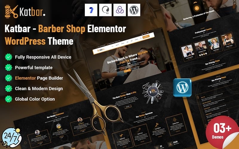 Katbar - Barber Elementor WordPress 主题