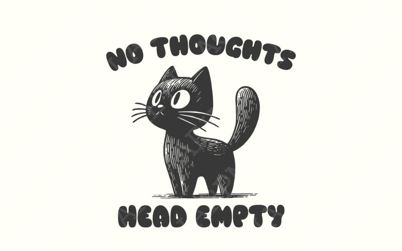 No Thoughts Head Empty Black Cat, Kawaii Funny Black Kitty, Holographic ...