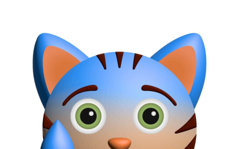 Scared fear 3D orange cat with green eyes