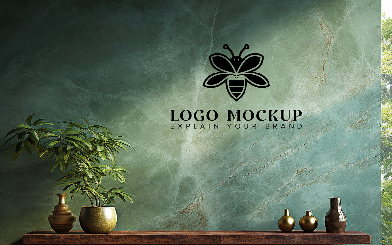 Logo mural en marbre mmockup noir psd