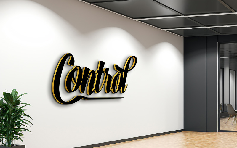 Stile prospettico mockup con logo 3d in oro nero sulla parete bianca interna