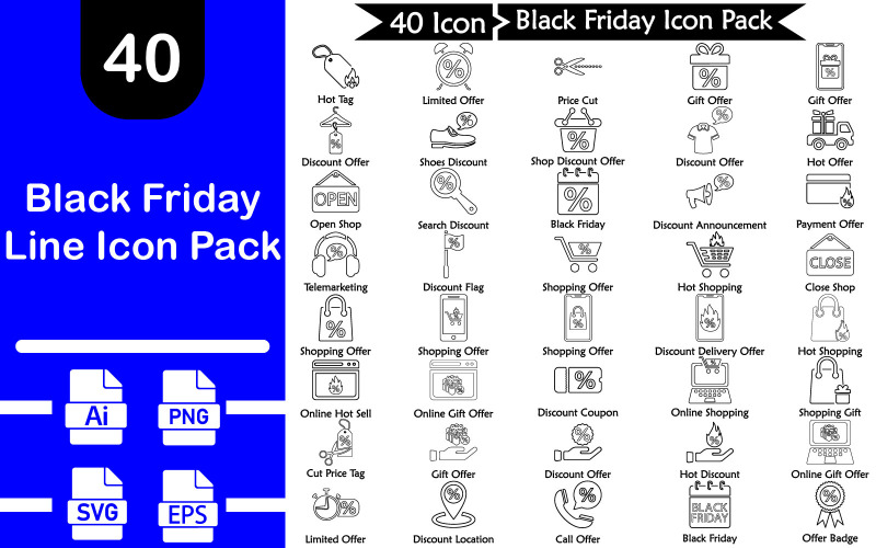 Pacchetto icone linea Black Friday