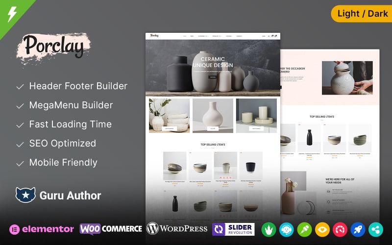 Porclay - Thème WooCommerce Elementor pour la poterie et l'artisanat en céramique