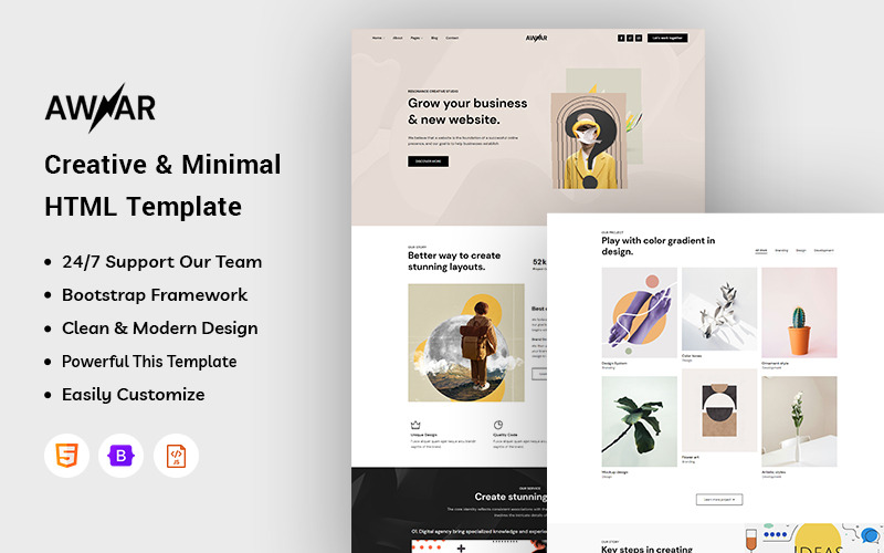 Awar – Modèle de site Web créatif et minimal
