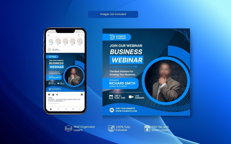 Corporate Social Media und Live-Webinar PSD Design Essentials Blau