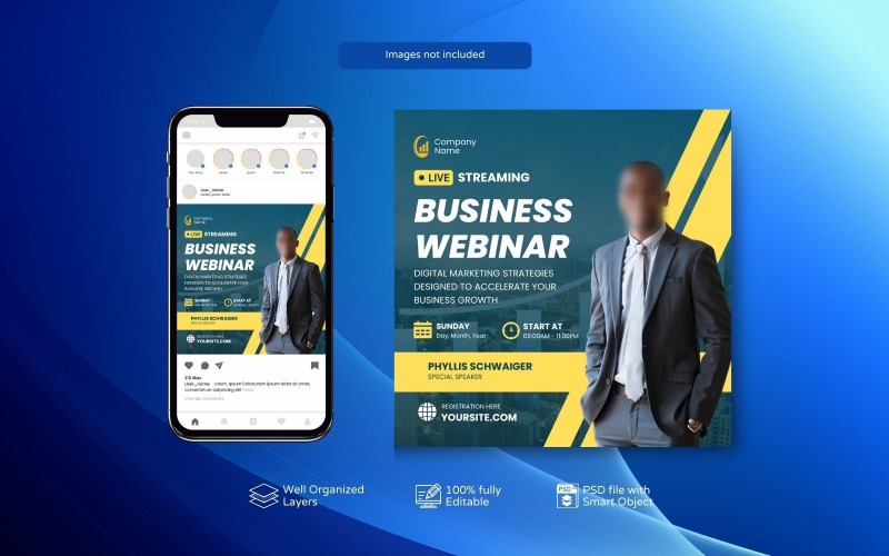 Eleganti modelli PSD per webinar aziendali e post sui social media Verde