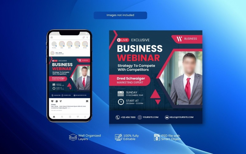 Elementi essenziali di progettazione PSD per social media aziendali e webinar dal vivo Rosso