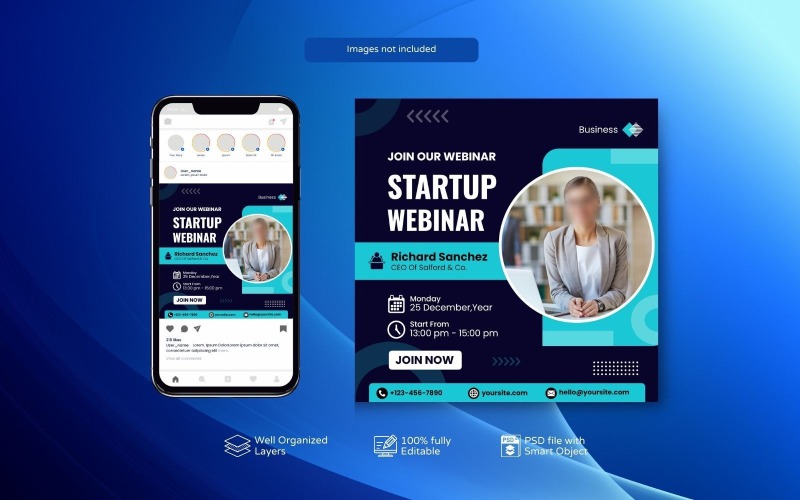 Modèles PSD innovants pour les webinaires en direct et les médias sociaux d'entreprise Black Rock