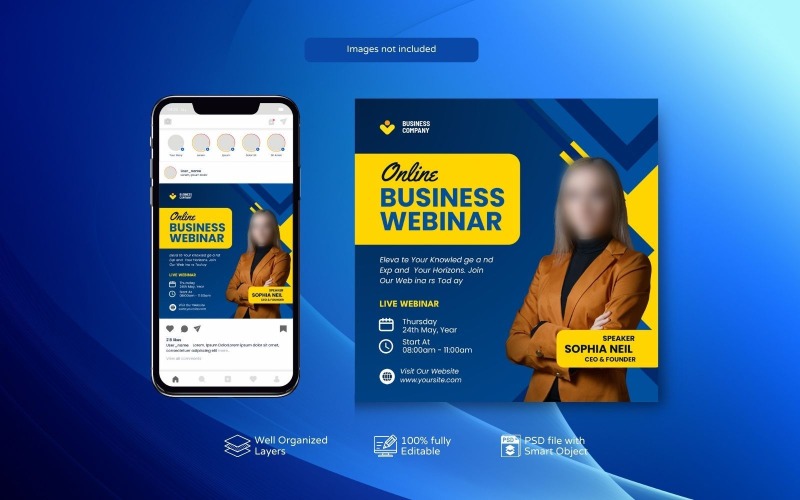 Modelli PSD eleganti per webinar aziendali e post sui social media Limone maturo