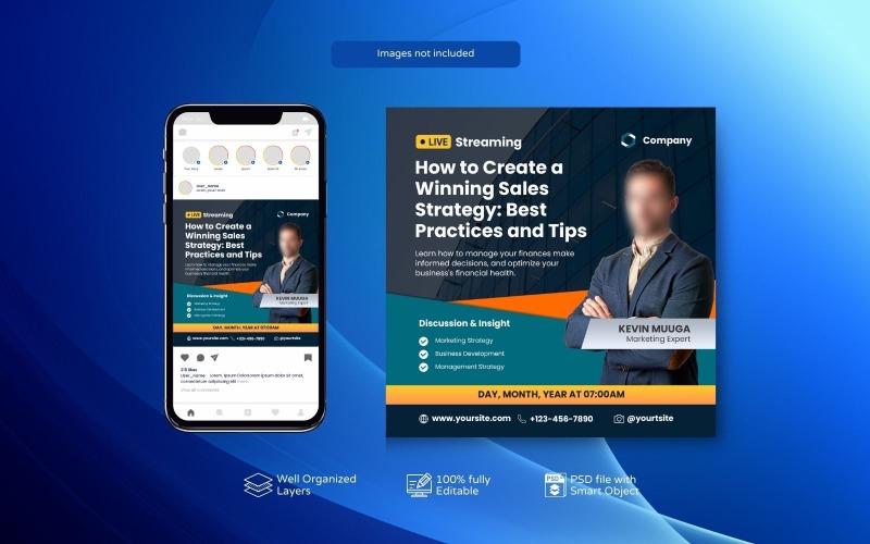 Modelos PSD personalizáveis para webinars corporativos e postagens em mídias sociais Dark Aqua