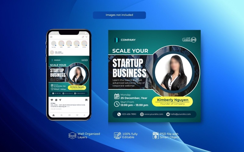 Plantillas PSD para seminarios web corporativos y publicaciones en redes sociales