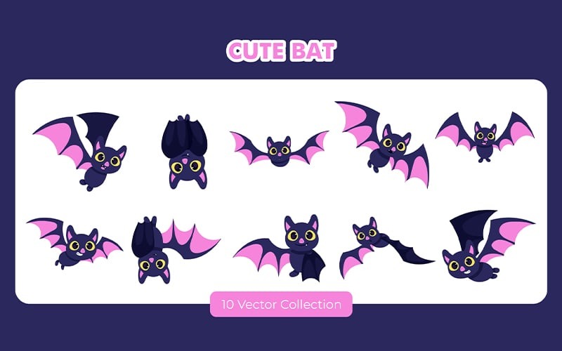 Collection de jeu de vecteurs de chauve-souris mignonne