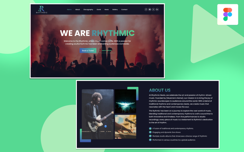 Ritmisch Muzikant | Responsieve website-UI in Figma