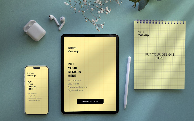 Tablet Telefon ve Not Maketi
