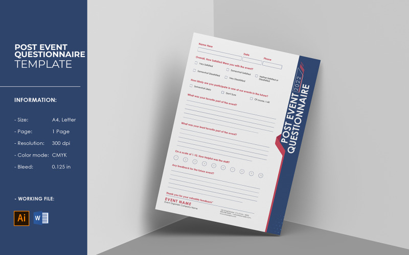 Plantilla de cuestionario posterior al evento. Word e ilustrador
