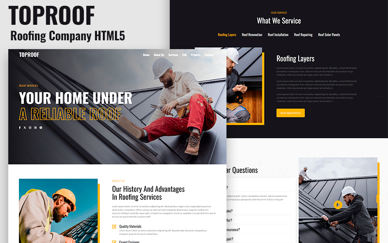 Toproof - Page de destination HTML5 de l'entreprise de toiture