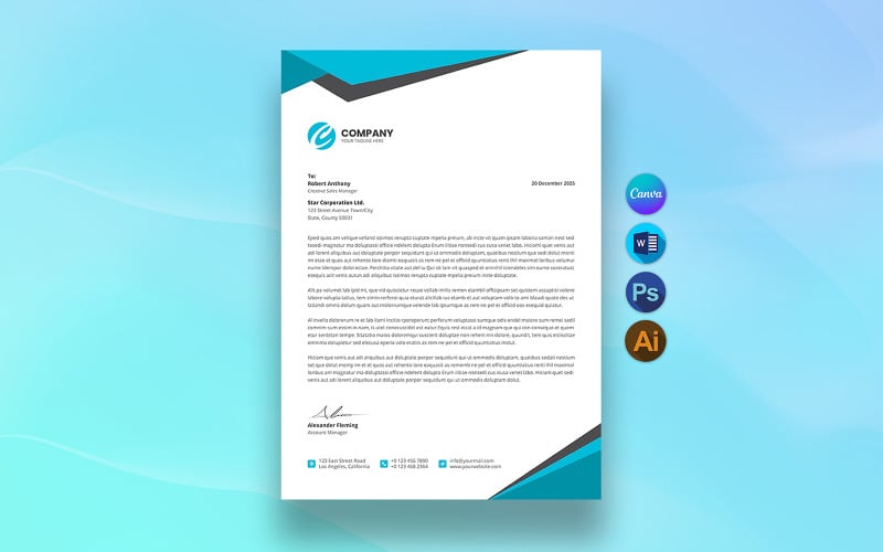 Letterhead Template Canva Editable, Custom Letterhead Template for Word Digital Download