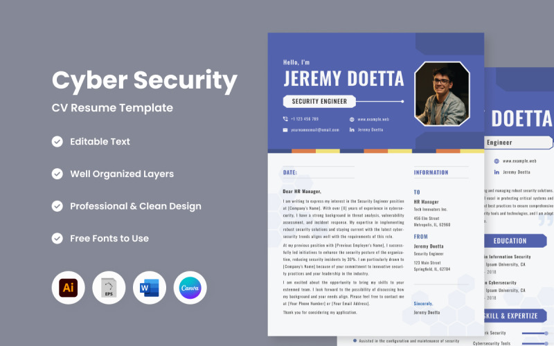 CV Resume Cyber Security V2 #426382 - TemplateMonster