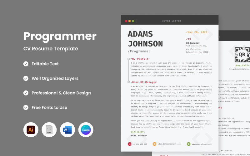 CV Resume Programmer V1 是展示你的编程技能的理想模板