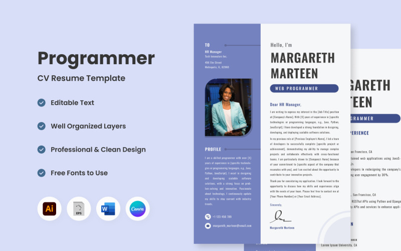 CV Resume Programmer V4 — идеальный шаблон для демонстрации ваших навыков программирования