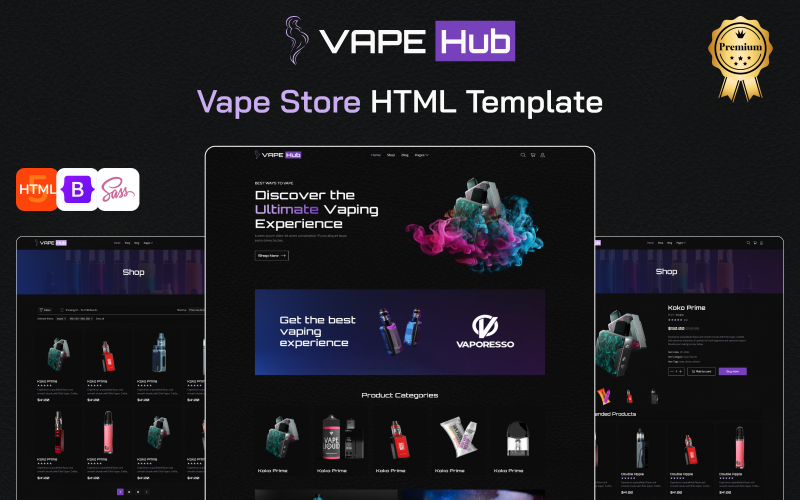 Vape Hub - Ultimate Vape & E-liquid Store eCommerce HTML Bootstrap Mall