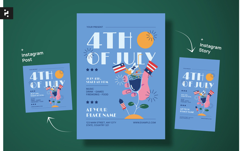 Flyer créatif bleu du 4 juillet