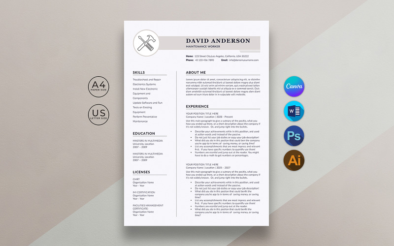 Canva CV-sjabloon voor onderhoudsmedewerkers