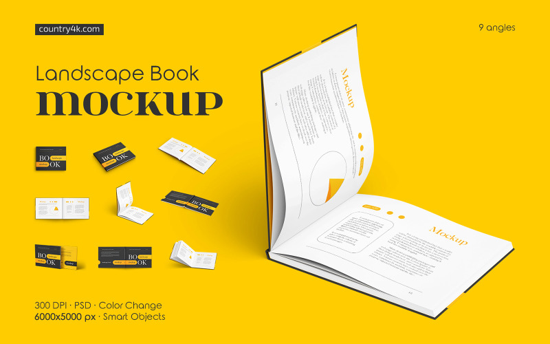 Querformatiges Buch-Mockup-Set