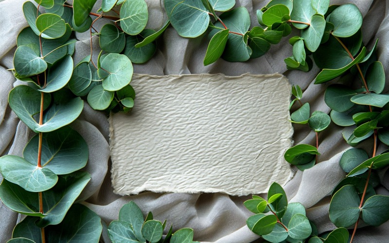 Tarjeta De Papel Blanco Plana Sobre Hojas Verdes 65