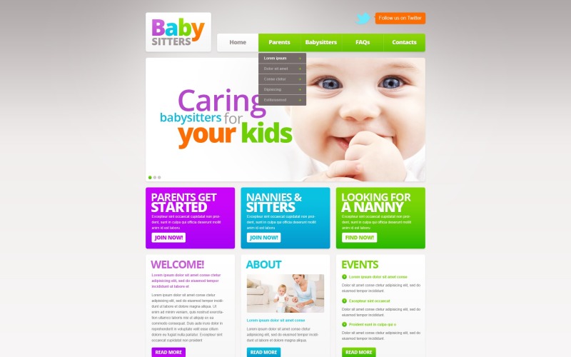 Plantilla de sitio web adaptable para niñeras